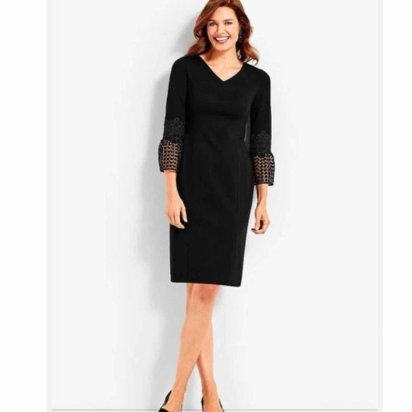 Talbots Lace Flounce Ponte  3/4 Sleeve Sheath Regular Size US 6 Stretch - Picture 1 of 8